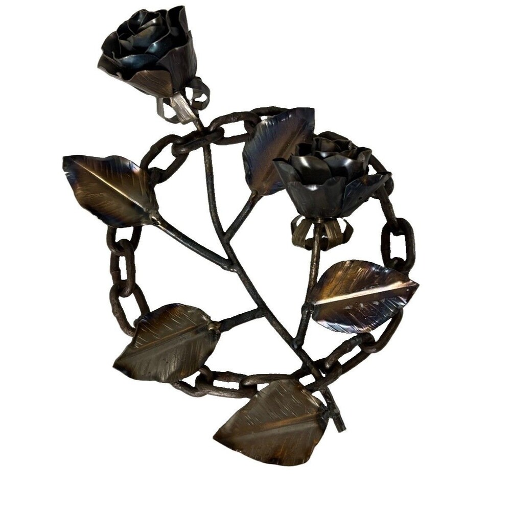 Handmade Welded Metal Rose Sculpture Welded Steel Flower Chain By R. Meuser